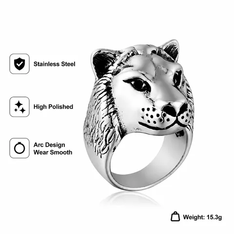Retro Men Stainless Steel Lion Leopard Head Animal Ring Punk Rock 3D Carved Biker Ring Hip Hop Jewelry For Men
