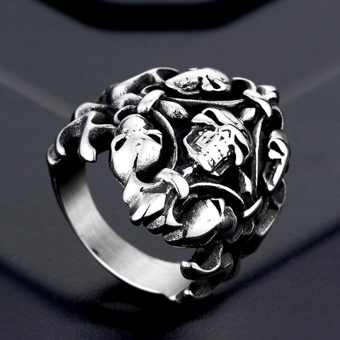 Retro Titanium Steel Skull Ring For Men Gothic Punk Fleur-de-lis Polished Biker Jewelry Vintage Skeleton Signet Band Ring