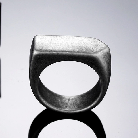 Retro Titanstahl Siegelring Für Herren Geometrisch Minimalistisch Matt Gebürstet Punk Stil Mode Schmuck Fingerring