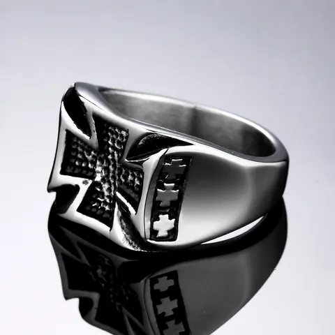 Anillo Gótico para Hombre Vintage Cruz de Hierro Acero Inoxidable Punk Rock Motero Anillo de Sello Joyería Regalo Novio