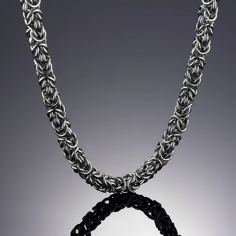 Set Collana e Bracciale a Catena Bizantina da Uomo in Acciaio Inossidabile 7mm Hip Hop Punk Catena Pesante Oro Nero Argento Gioielli