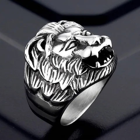Men's Punk Lion Head Ring Vintage Stainless Steel Titanium Steel Gothic Biker Signet Ring Retro Animal Finger Jewelry