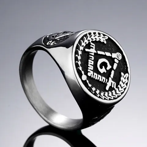 Vintage Herren Titanstahl Freimaurer Ring Retro Punk Freimaurerei G Symbol Winkelmaß Und Zirkel Siegelring Polierter Schmuck