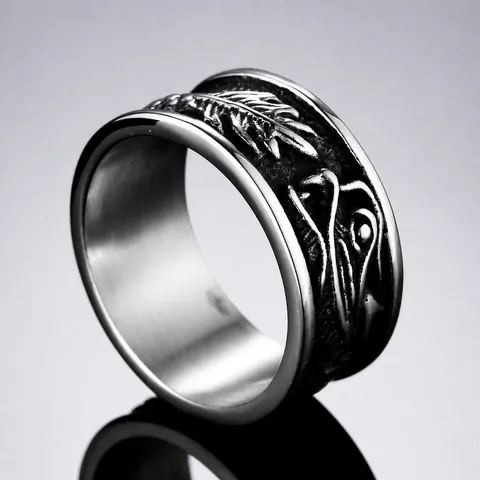 Men Vintage Titanium Steel Crow Skull Ring Gothic Punk Dragon Relief Wide Band Distressed Black Biker Jewelry Ring For Men