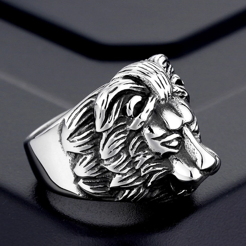 Men's Punk Lion Head Ring Vintage Stainless Steel Titanium Steel Gothic Biker Signet Ring Retro Animal Finger Jewelry