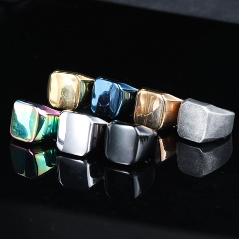 Vintage Minimalist Stainless Steel Signet Ring For Men Square Plain Flat Top Polished Trendy Finger Ring Jewelry Gift