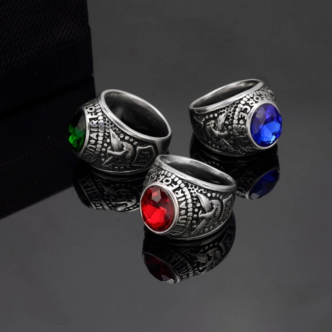Men's Stainless Steel US Air Force Military Signet Ring Vintage Eagle Rhinestone Inlaid United States Air Force Jewelry