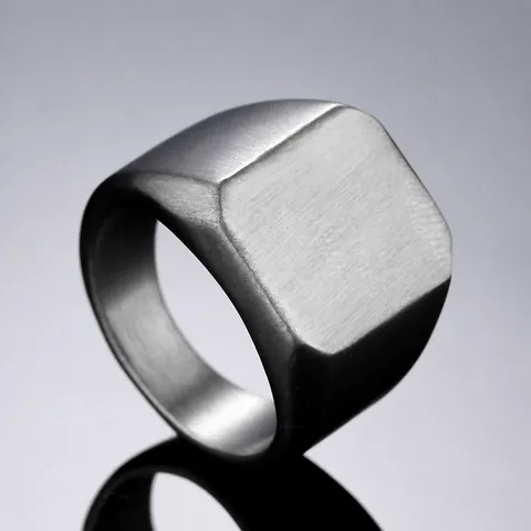 Vintage Minimalist Stainless Steel Signet Ring For Men Square Plain Flat Top Polished Trendy Finger Ring Jewelry Gift