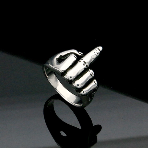 Men's Punk Titanium Steel Middle Finger Gesture Ring Silver Polished Fashion Jewelry Band Ring For Men Daily Party