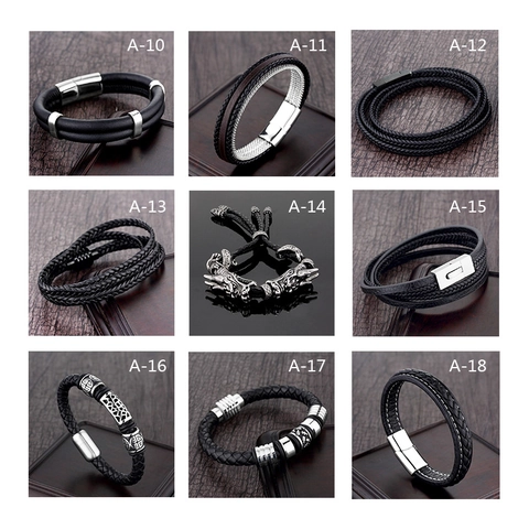 Men's Braided Genuine Leather Bracelet Stainless Steel Magnetic Clasp Punk Vintage Multilayer Jewelry For Daily Party