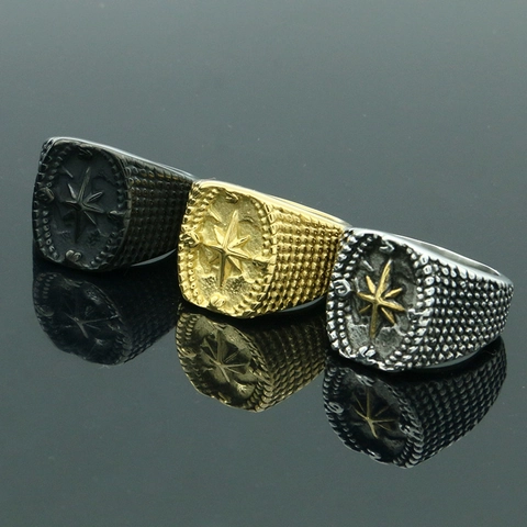 Anello Bussola Stella in Acciaio Inossidabile Vintage per Uomo Anello con Sigillo Punk Gothic Nord Sud Est Ovest Gioielli