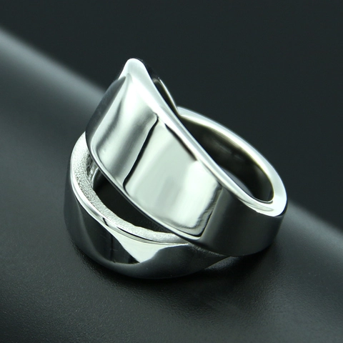 Titanium Steel Bottle Opener Ring For Men Minimalist Geometric Wide Band Mirror Polished Industrial Style Functional Jewelry