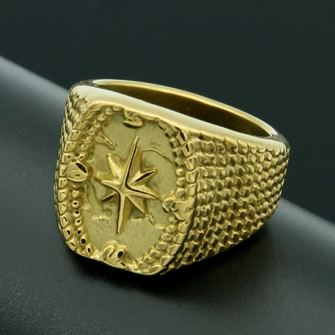 Anello Bussola Stella in Acciaio Inossidabile Vintage per Uomo Anello con Sigillo Punk Gothic Nord Sud Est Ovest Gioielli