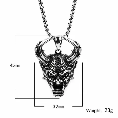 Retro Stainless Steel Hannya Mask Devil Pendant Necklace For Men Gothic Punk Ghost Head Jewelry Polished Demon Face Pendant
