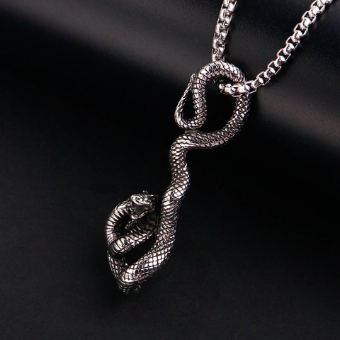 Collana con Ciondolo Serpente in Acciaio Inossidabile Vintage Punk per Uomo Donna Gioielli Animali Gotici Catena Box