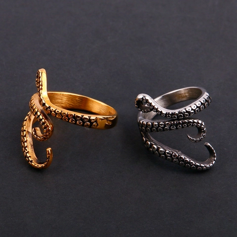 Vintage Edelstahl Oktopus Tentakel Offener Ring Für Herren Retro Punk Gothic Bio Design Poliert Vintage-Look Schmuck Geschenk