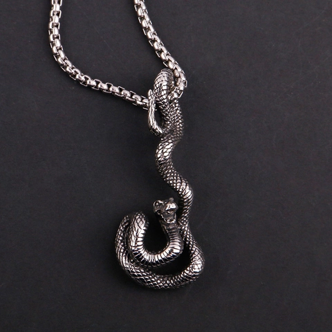 Collana con Ciondolo Serpente in Acciaio Inossidabile Vintage Punk per Uomo Donna Gioielli Animali Gotici Catena Box
