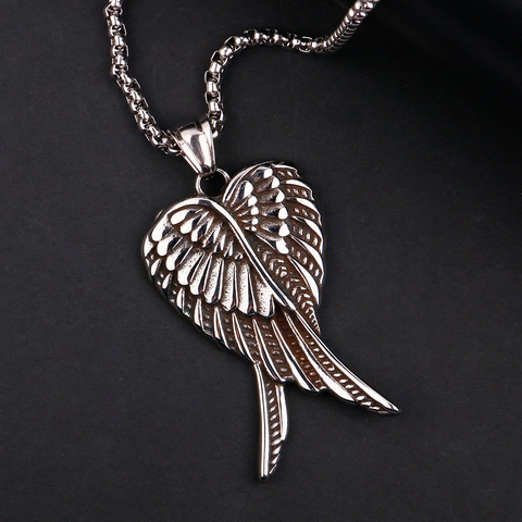 Collar con Colgante de Corazón de Pluma de Ala de Ángel de Acero Inoxidable para Hombre Mujer Joyería de Hip Hop Gótica de Moda
