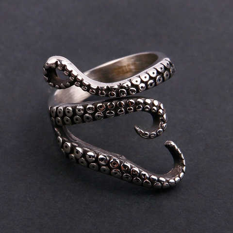 Vintage Edelstahl Oktopus Tentakel Offener Ring Für Herren Retro Punk Gothic Bio Design Poliert Vintage-Look Schmuck Geschenk