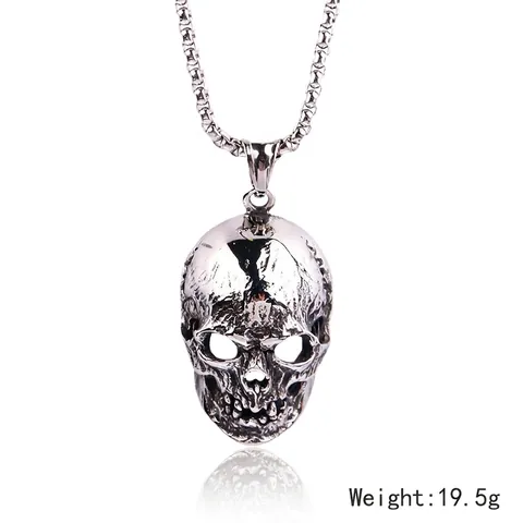 Collar con Colgante de Calavera Gótica Retro de Acero Inoxidable Punk Hip Hop Collar de Cabeza de Esqueleto para Hombres Mujeres Joyería de Halloween