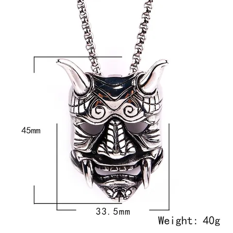 Japanische Hannya Maske Anhänger Halskette Für Herren Retro Punk Titanstahl Oni Geisterkopf Totenkopf Kette Gothic Biker Schmuck