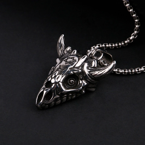 Gothische Roestvrijstalen Geit Schedel Hexagram Hanger Ketting Voor Mannen Retro Punk Hip Hop Biker Sieraden Antiek Zilver
