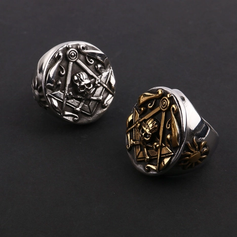 Anillo de Acero Inoxidable para Hombre Vintage Robusto Calavera Masonería Punk Gótico Pulido Sello Joyería Biker Masculina
