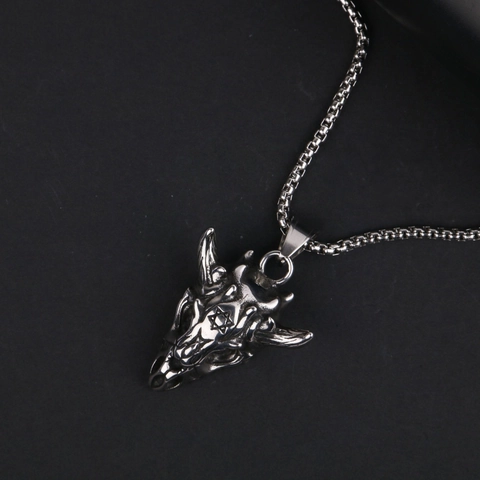 Gothische Roestvrijstalen Geit Schedel Hexagram Hanger Ketting Voor Mannen Retro Punk Hip Hop Biker Sieraden Antiek Zilver