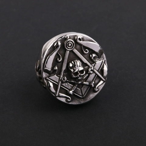 Anillo de Acero Inoxidable para Hombre Vintage Robusto Calavera Masonería Punk Gótico Pulido Sello Joyería Biker Masculina