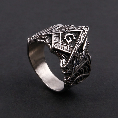 Anello Massoneria Retrò in Acciaio al Titanio per Uomo Hip Hop Simbolo Massonico Occhio della Provvidenza Anello Punk
