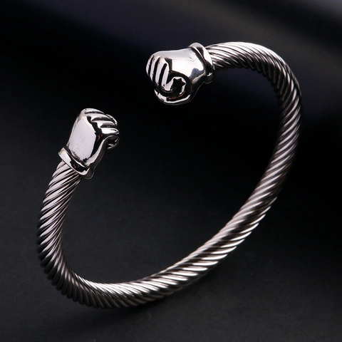 Fashion Titanium Steel Fist Cuff Bracelet For Men Twisted Cable Wire Bangle Open Personalized Punk Jewelry Polished Metal Wristband