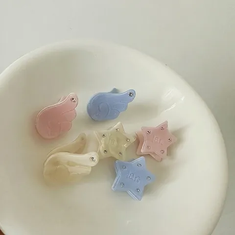 Pinza para el Pelo Mini de Estrella y Ala de Ángel Aleación Strass Color Macarrón Accesorios para el Cabello de Princesa