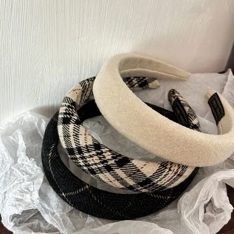 Retro Plaid Padded Headband Fabric Wide Border Sponge Hair Hoop High Skull Top Style Hair Accessories For Women