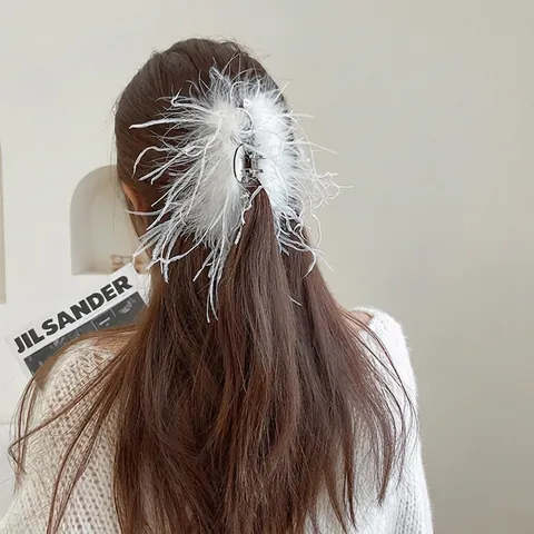 Haarklammer Mit Straußenfedern Im Koreanischen Stil Elegante Große Plüsch-Haarspange Für Damen Täglich Party Haarschmuck