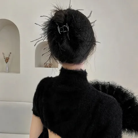 Haarklammer Mit Straußenfedern Im Koreanischen Stil Elegante Große Plüsch-Haarspange Für Damen Täglich Party Haarschmuck