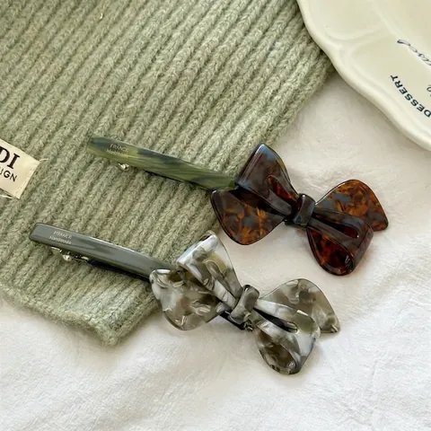 Elegant Acetate Marble Pattern 3D Bow Hair Clip French Style Sweet Korean Spring Clip For Women Daily Hair Accessories