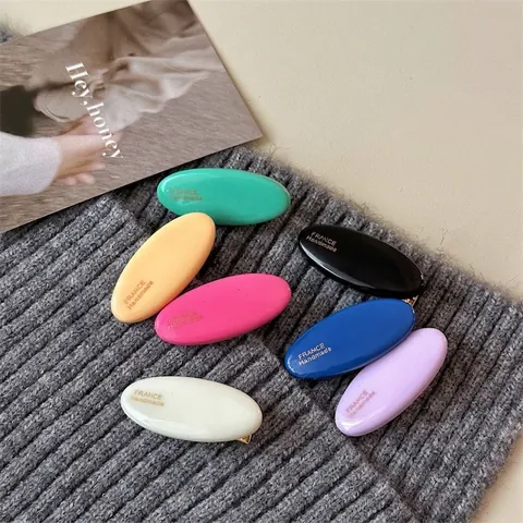 Minimalist Oval Acetate Hair Clip For Women French Style Handmade Duckbill Side Clip Solid Color Geometric Hair Accessories