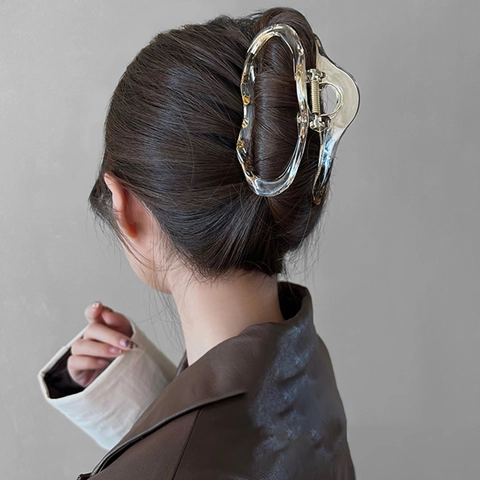 Große Flüssige Wellenlinie Haarklammer Für Damen Starker Halt Hai-Clip Schildpatt Mattschwarz Haarschmuck Für Dickes Haar