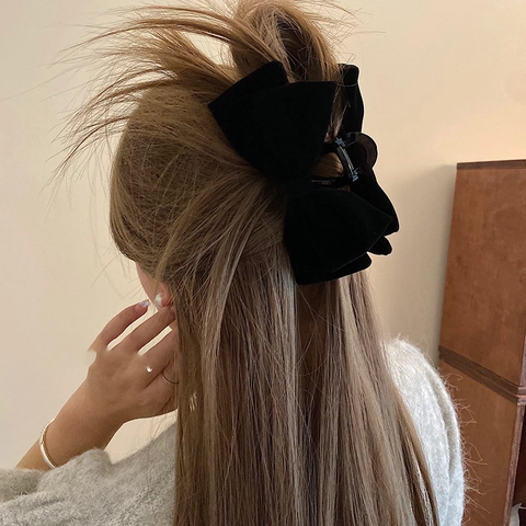Pinza per Capelli Vintage con Fiocco in Velluto Nero per Donna Elegante Fatto a Mano Fiocco Grande Accessori