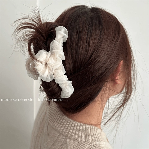 Elegant Organza Pleated Headband Hair Claw Clips Set For Women Korean Style Solid Color Scrunchie Hair Hoop Accessories