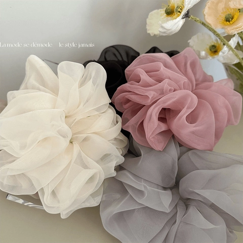 Scrunchies in Organza Oversize Vintage Francese Eleganti Elastici per Capelli in Chiffon Grande Porta Coda di Cavallo per Donna