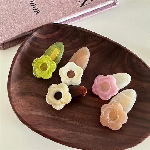 Fermaglio per Capelli a Fiore Dolce Coreano da Donna in Plastica Trama Marmorea Clip a Becco d'Anatra per Ragazze Capelli