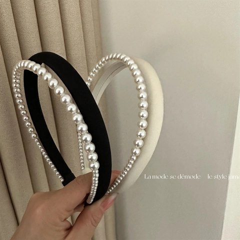Elegante Cerchietto con Künstliche Perle a Doppio Strato in Tessuto di Raso Cerchietto con Künstliche Perle ad Alta Luminosità Stile Francese Vintage Accessori per Capelli da Donna