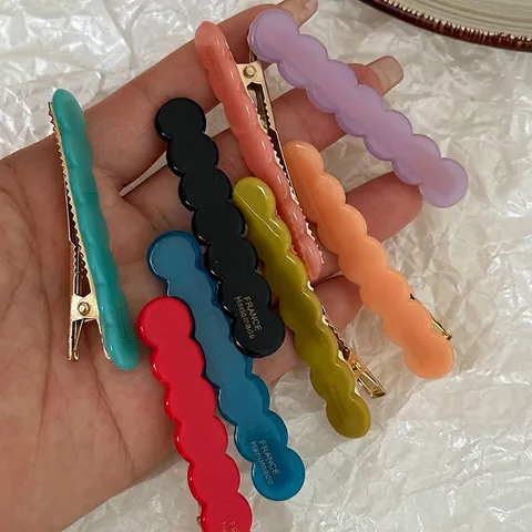 Women Acetate Wave Edge Duckbill Hair Clip Sweet Candy Color France Handmade Letter Bangs Clip Korean Style Hair Accessories