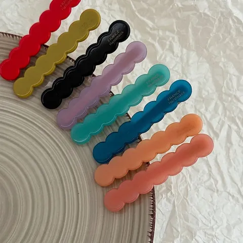 Women Acetate Wave Edge Duckbill Hair Clip Sweet Candy Color France Handmade Letter Bangs Clip Korean Style Hair Accessories