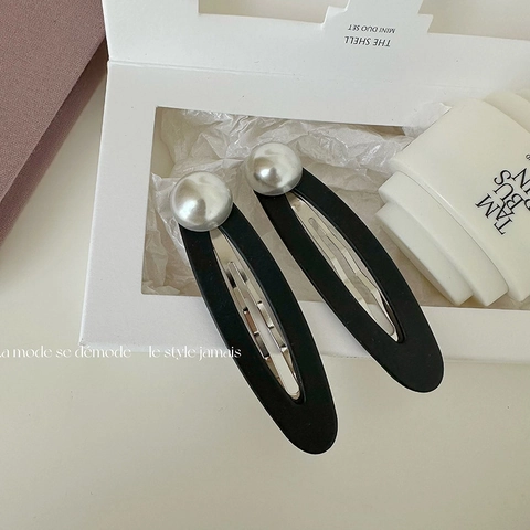Fermagli Ovali Neri Opachi Con Decorazione in Perla Artificial Sintetica Grandi Mollette in Stile Francese Vintage Eleganti Per Donna