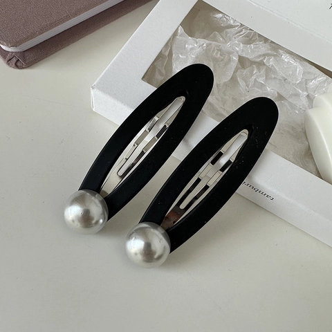 Fermagli Ovali Neri Opachi Con Decorazione in Perla Artificial Sintetica Grandi Mollette in Stile Francese Vintage Eleganti Per Donna