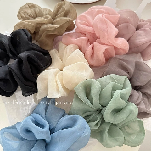 Korean Style Large Bubble Scrunchie For Women Elegant Mesh Fabric High Elastic Solid Color Hair Tie Durable Daily Hair Accessories