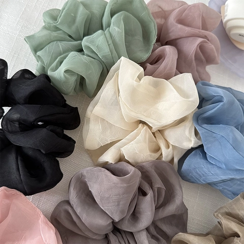 Korean Style Large Bubble Scrunchie For Women Elegant Mesh Fabric High Elastic Solid Color Hair Tie Durable Daily Hair Accessories