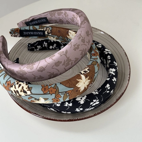 Ensemble Serre-Tête Rembourré Et Grand ChouChou À Imprimé Floral Français Vintage Accessoires Cheveux Élégants En Polyester Pour Femmes